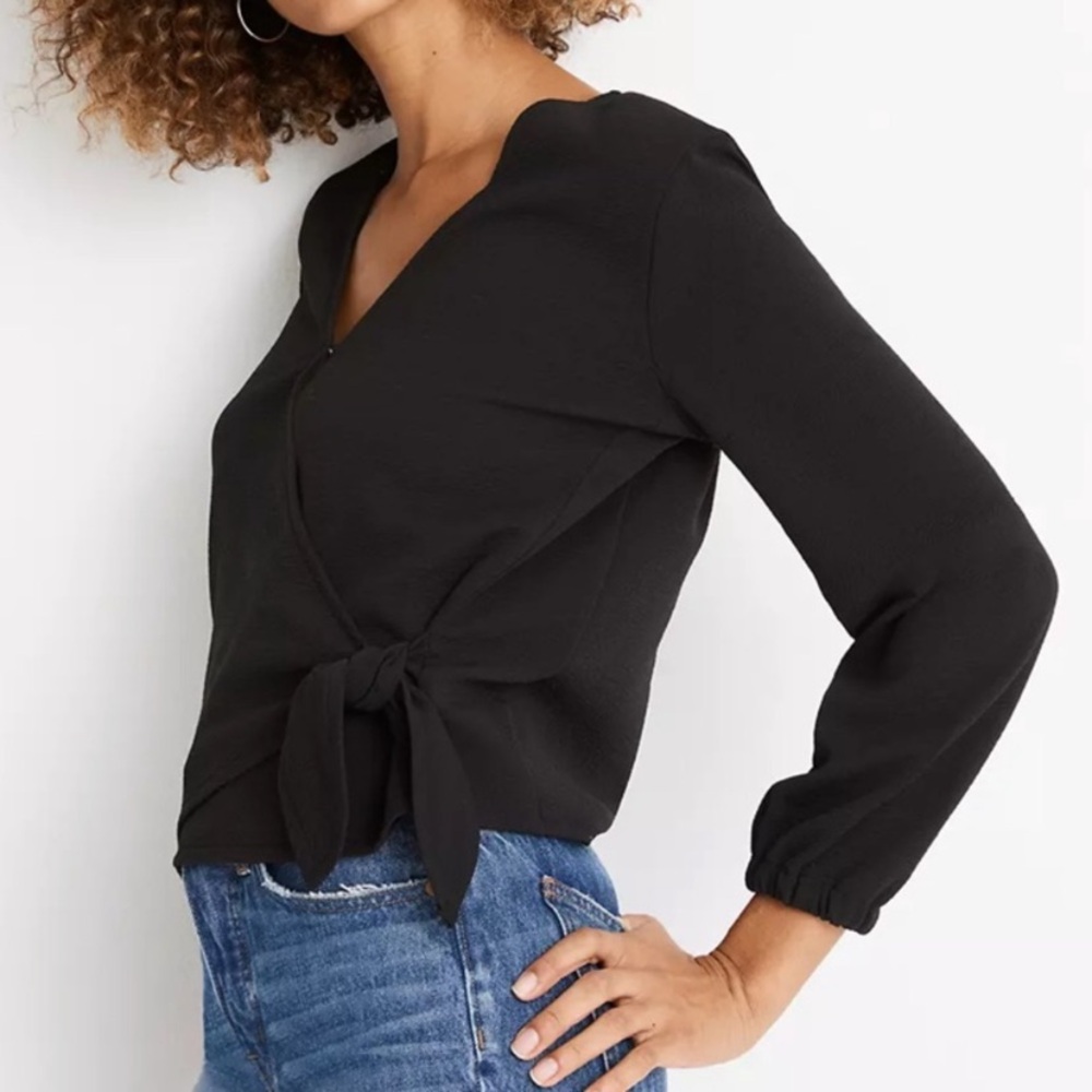 Madewell Black Tie Front Wrap Blouse
